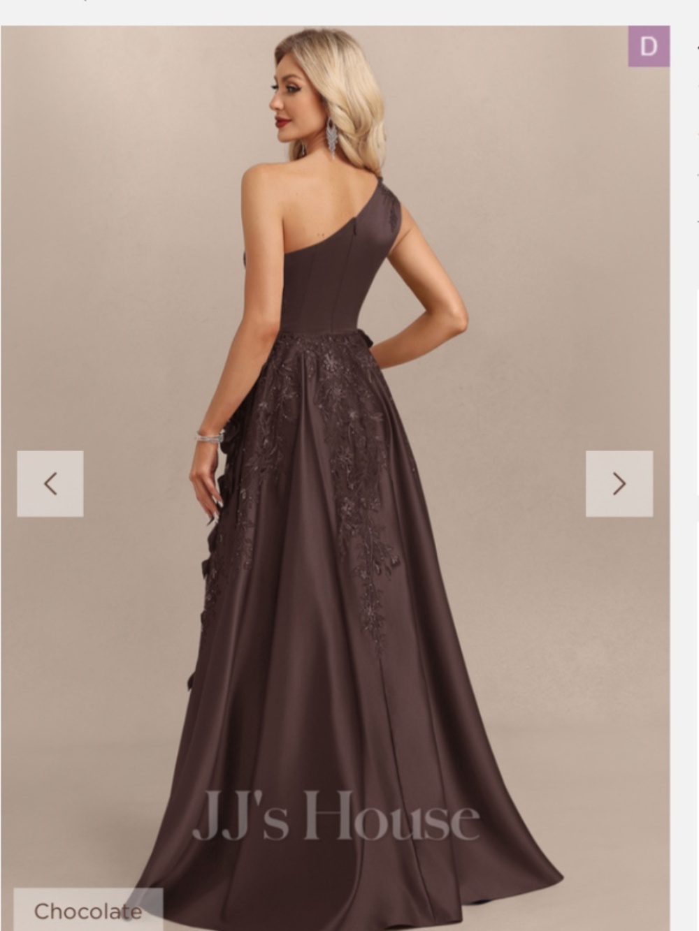 JJ's House Evarose Chocolate One Shoulder Overskirt Satin Maxi Dress - Size 4 - Picture 2 of 6